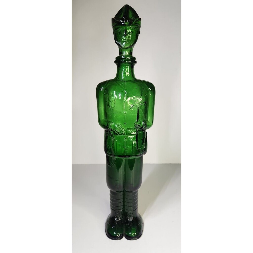 Vintage Green Glass Italian Decanter Wine Soldier Man Boy Made In Italy 15"